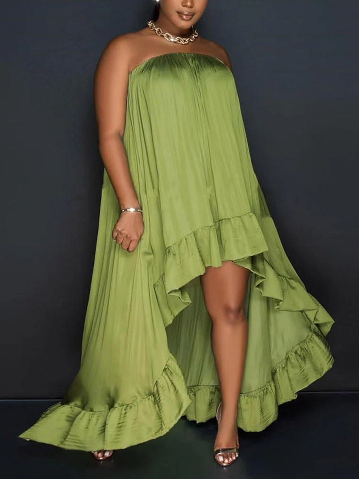 Strapless Ruffle High-Low Dress