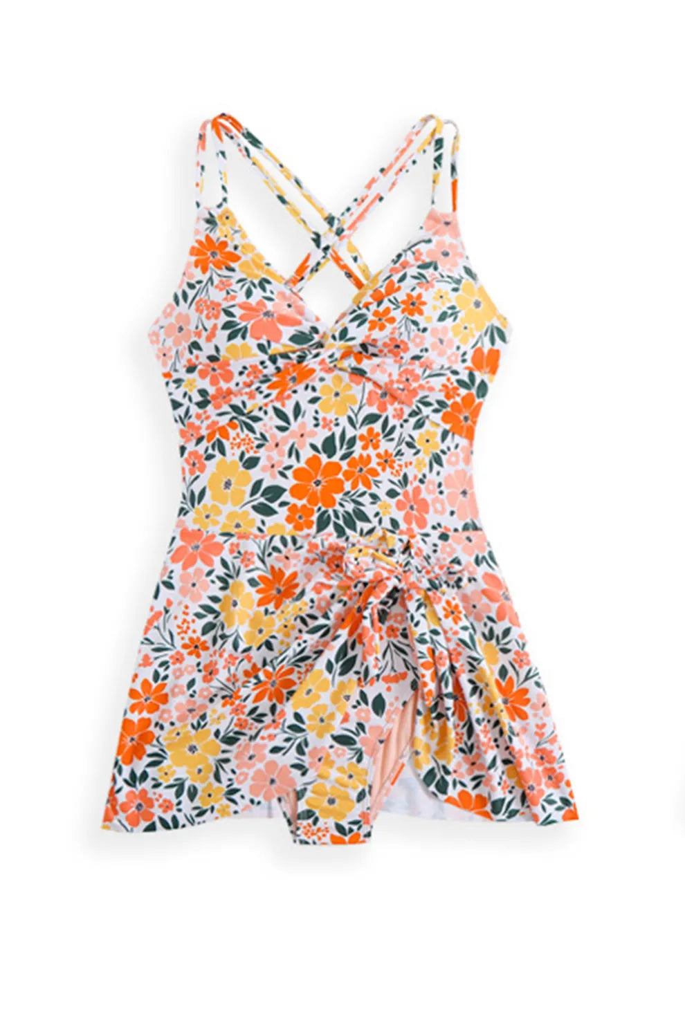 Twist Front Crossover Skirted One-Piece Swimsuit