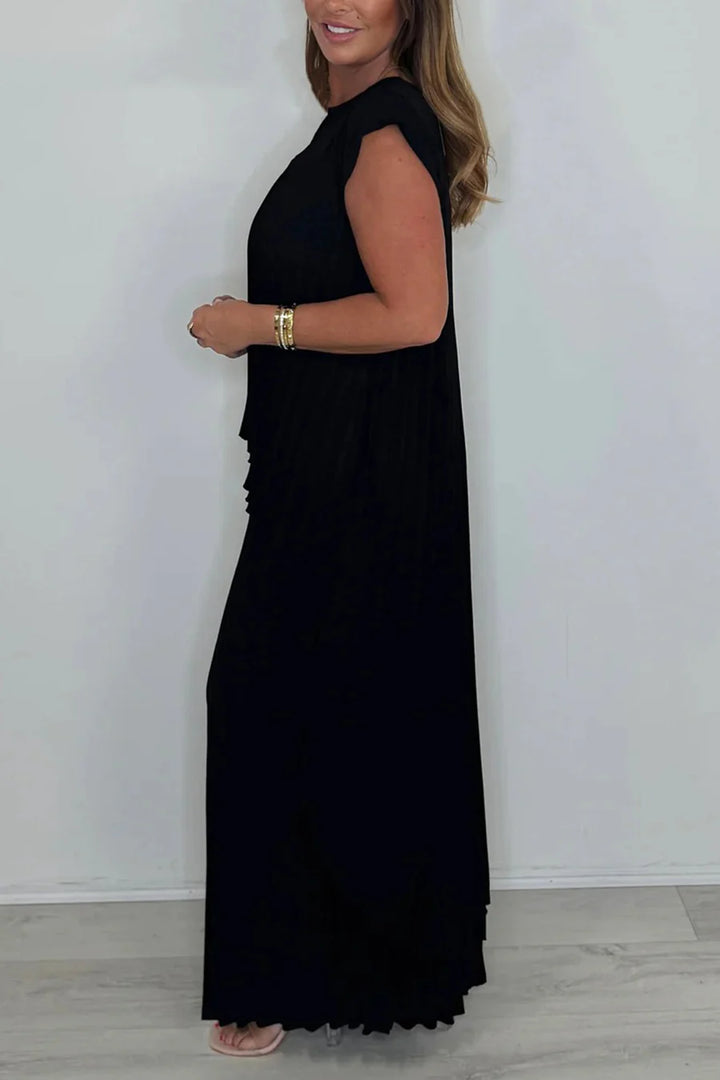 High-Low Pleated Tank Top Pants Sets