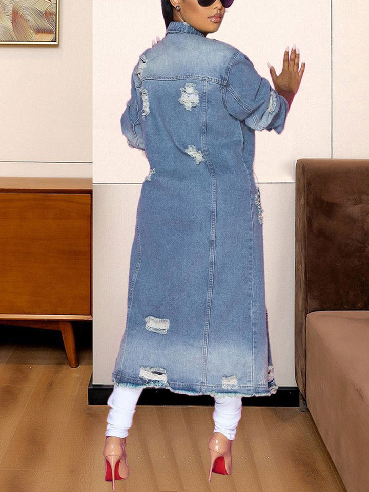 Casual Ripped Denim Jacket Coat Blue / L