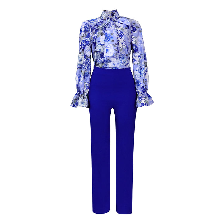 Casual Printed Long Sleeve Shirt Wide Leg Pants Sets