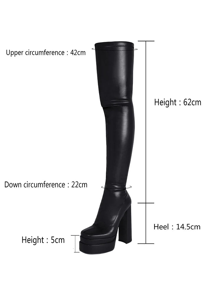 PU Platform Heel Thigh High Boots