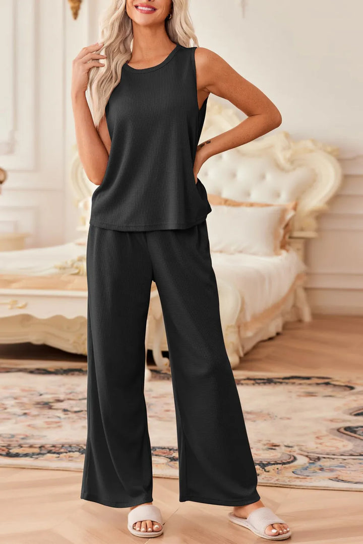 Waffle Tank Top Two piece Pants Set
