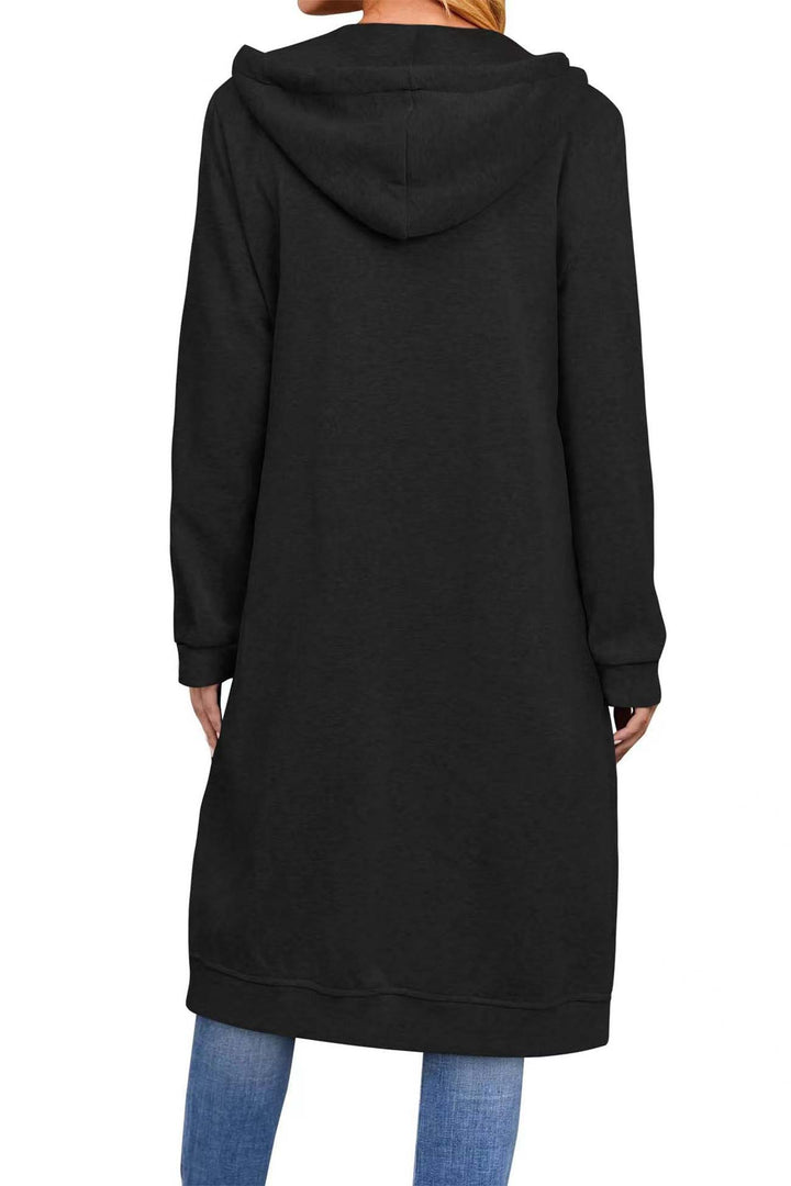 Solid Zip Up Drawstring Hooded Long Cardigan Grey · XXL