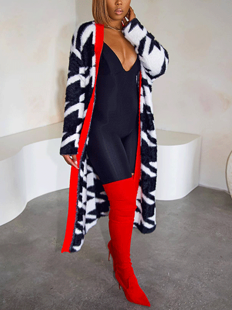 Fur Houndstooth Cardigan Black / L