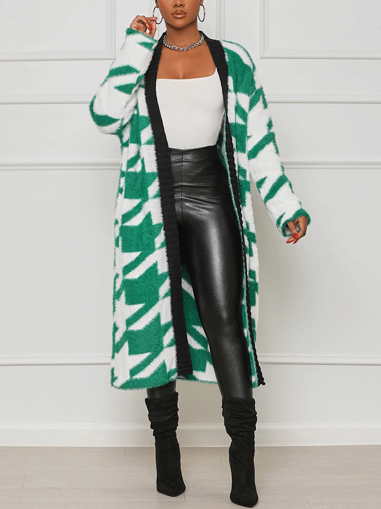 Fur Houndstooth Cardigan Yellow / S