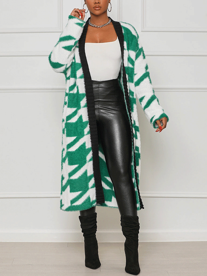 Fur Houndstooth Cardigan Yellow / S