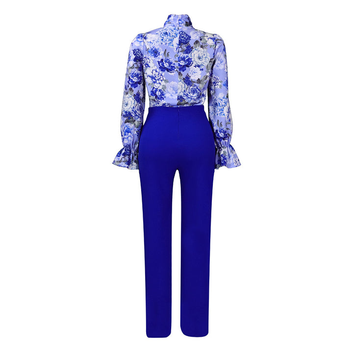 Casual Printed Long Sleeve Shirt Wide Leg Pants Sets