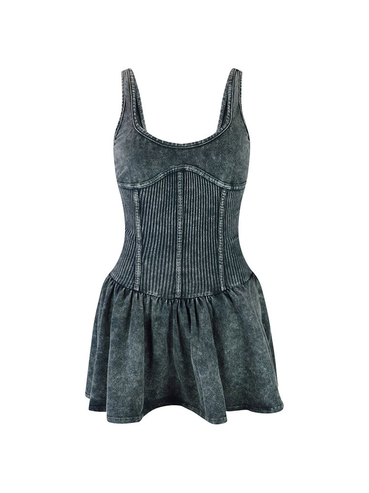 Wash Corset Tank Dress Blue / S