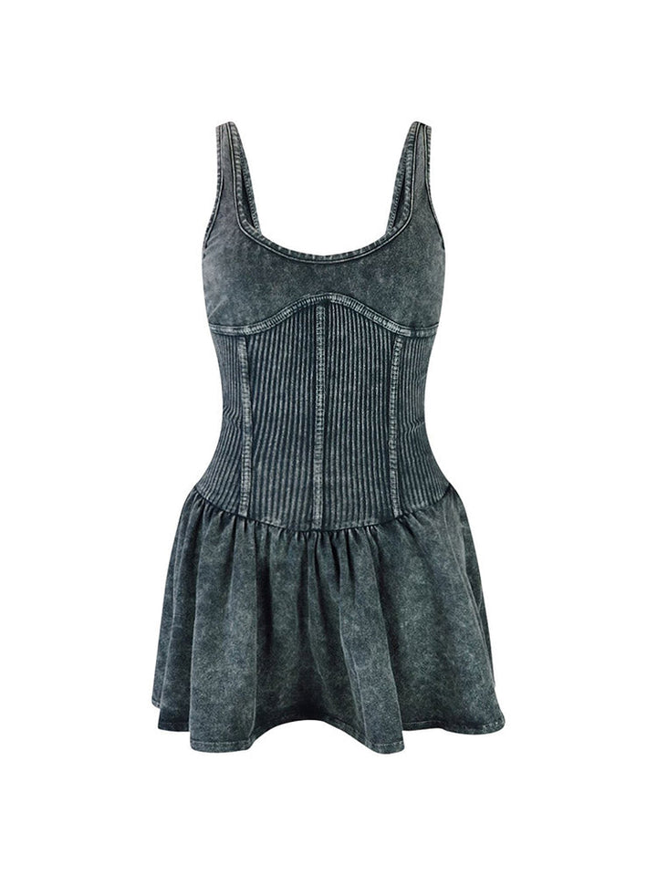 Wash Corset Tank Dress Blue / S
