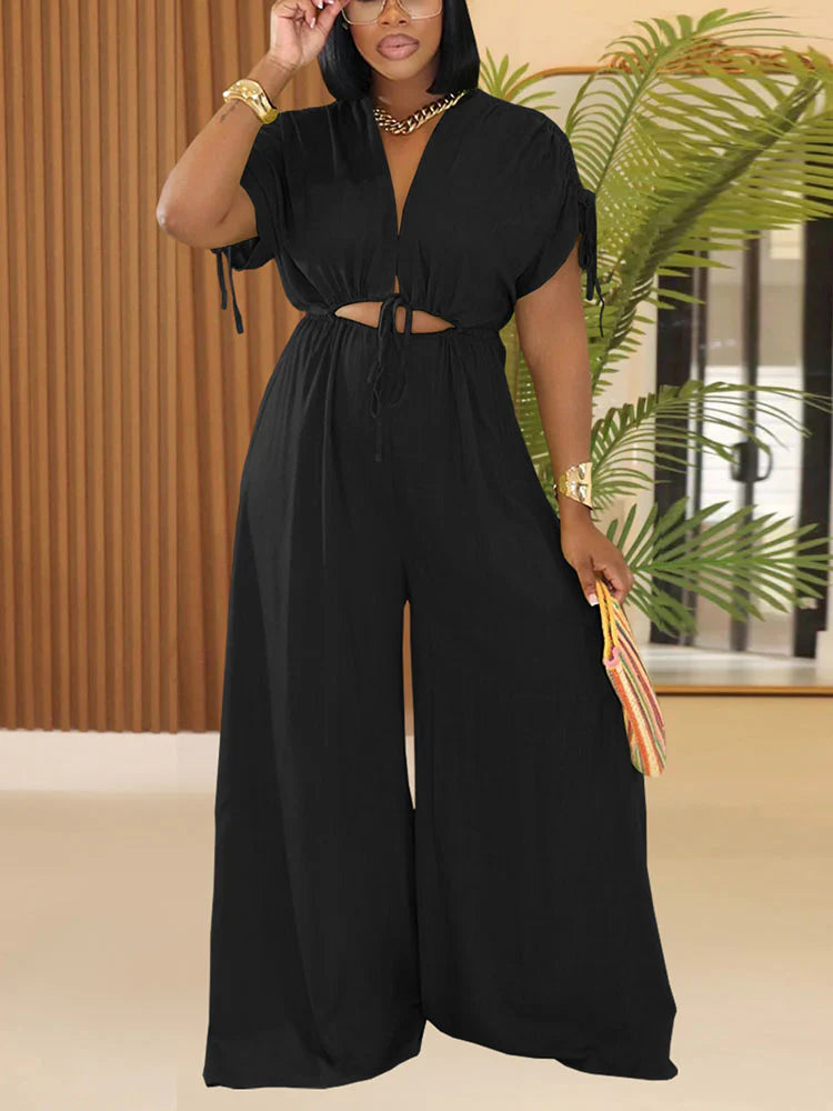 Cutout Drawstring Wide Jumpsuit