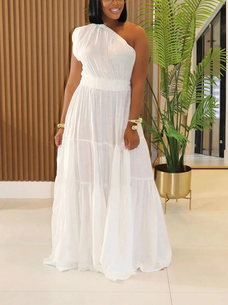 One-Shoulder Ruffle Tier Dress