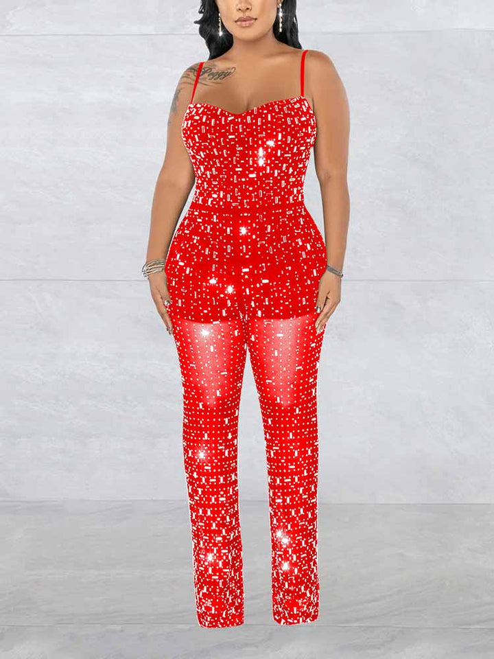 Rhinestone Mesh Jumpsuit White / M