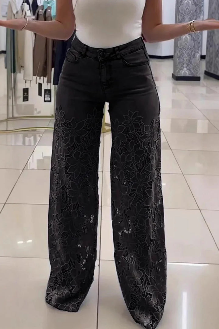 Lace Hollow Out High-rise Jeans