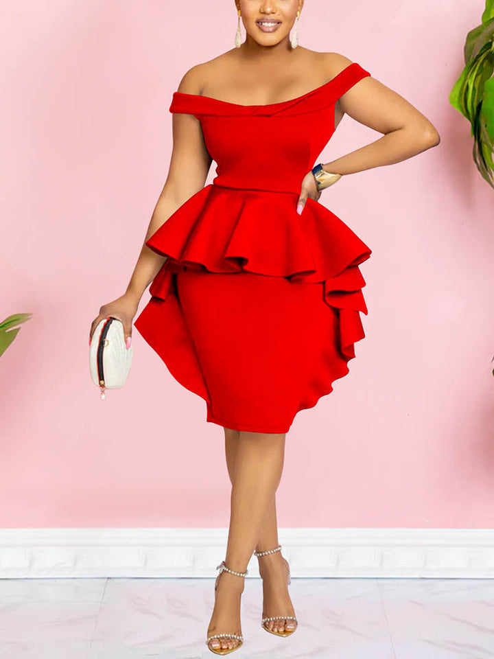 Off Shoulder Ruffle Dresses Black / L