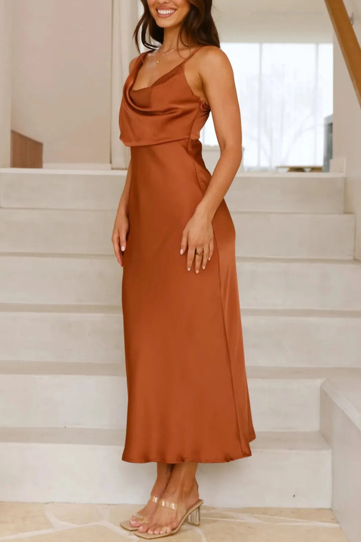 Satin Cowl-Neck Cami Dress