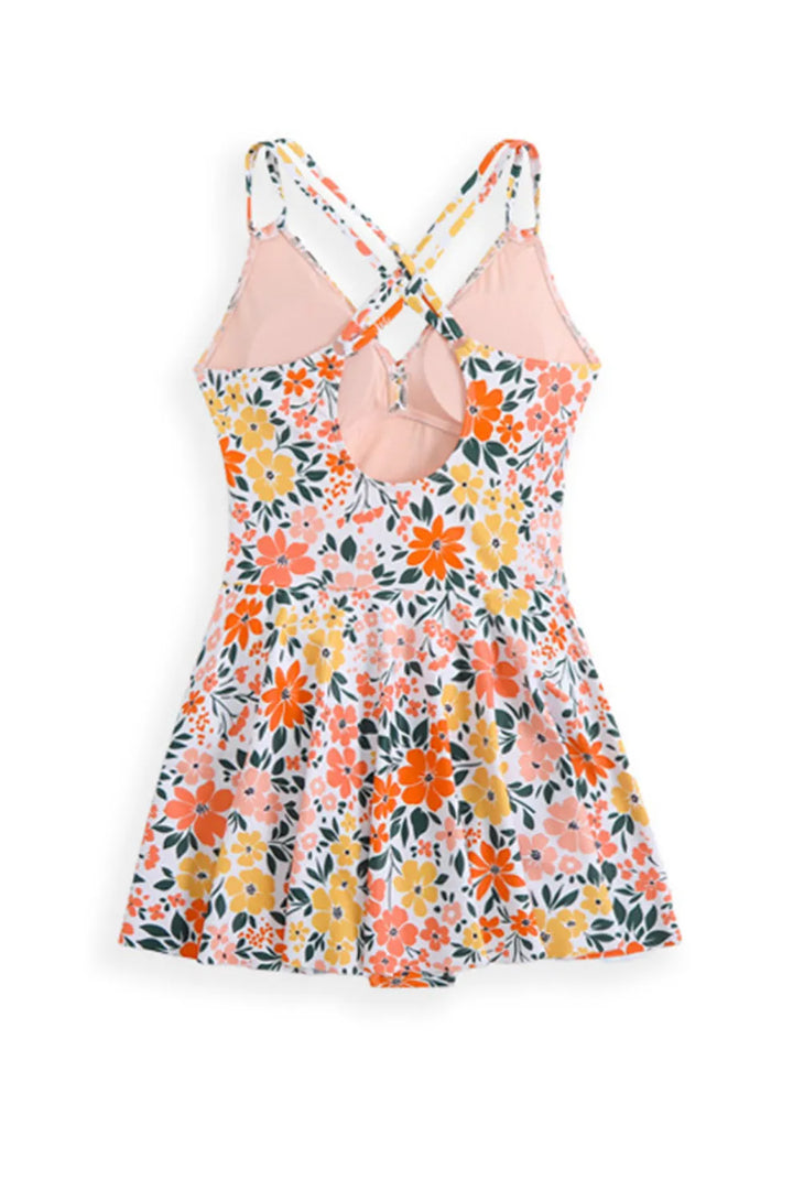 Twist Front Crossover Skirted One-Piece Swimsuit