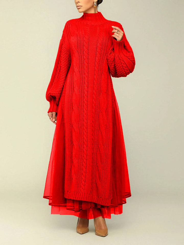 Knit Slit Sweater & Tulle Skirt Set White / XL