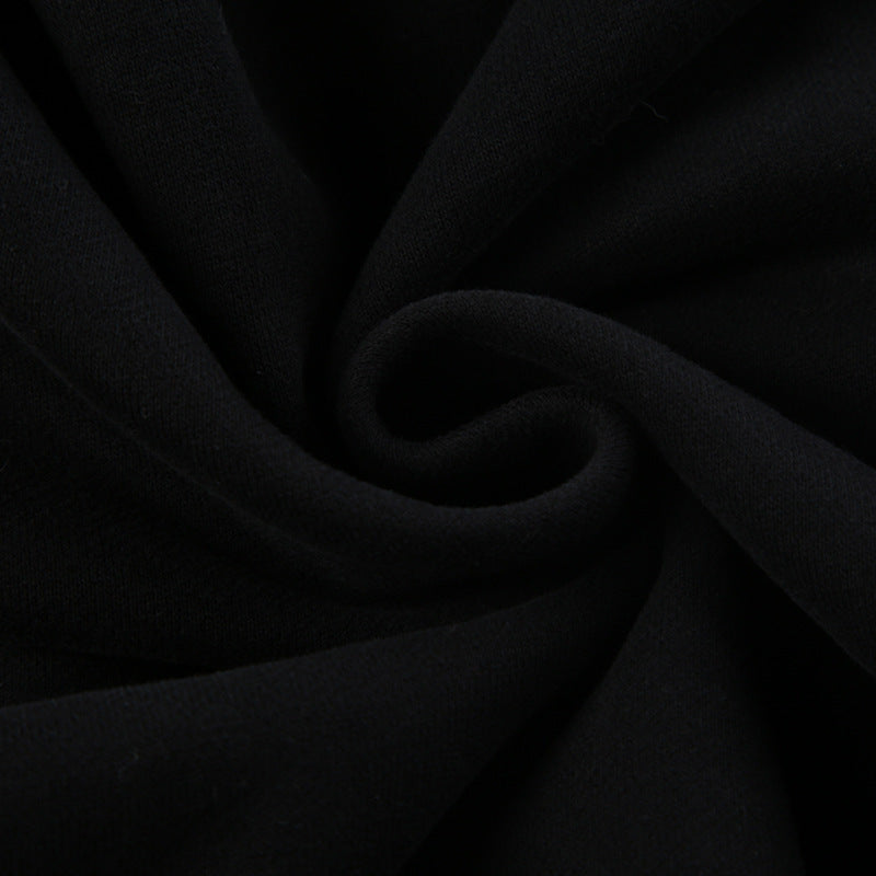 Zipper Split Print Plush Hoodie Black