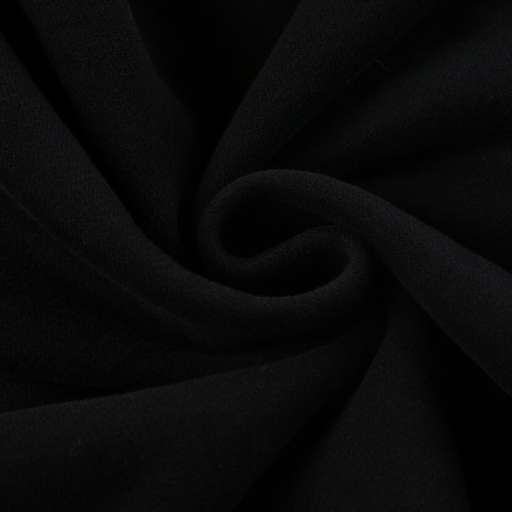 Zipper Split Print Plush Hoodie Black