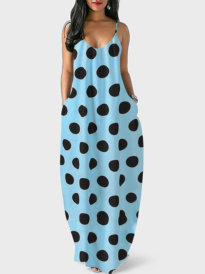 Polka Dot Print Spaghetti Strap Dress Apricot / 5XL