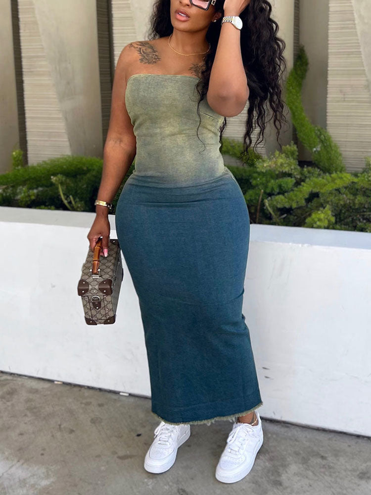 Strapless Denim Dress Gradient / S