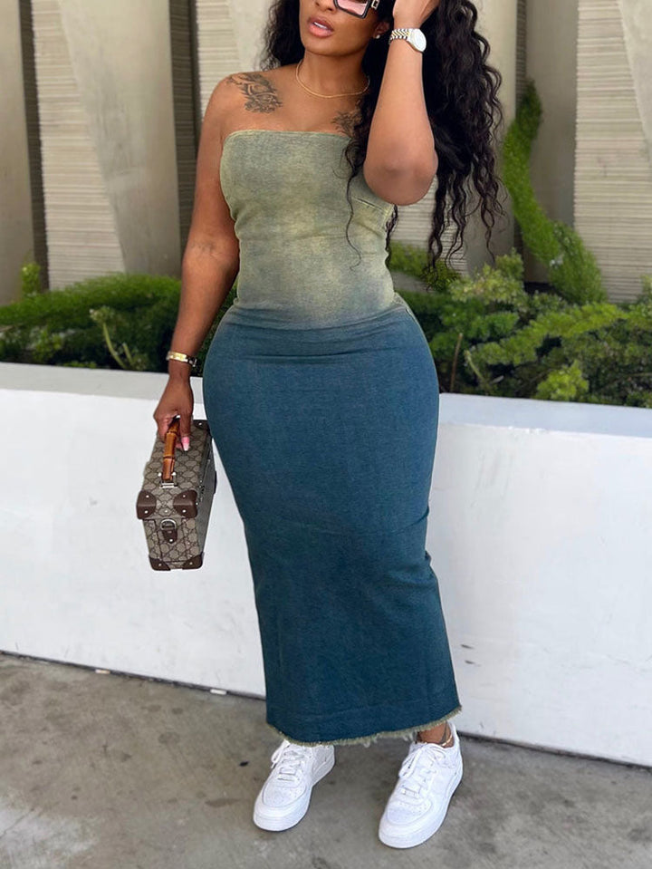Strapless Denim Dress Gradient / S