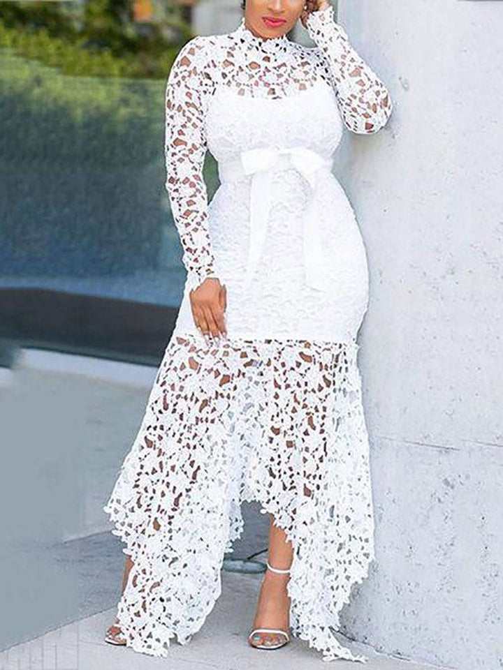 Lace O Neck Irregular Maxi Dress Green / M
