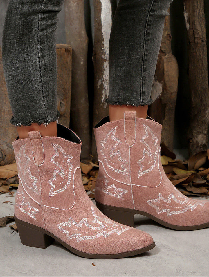 Pointed Toe Embroidered Women's Leather Boots