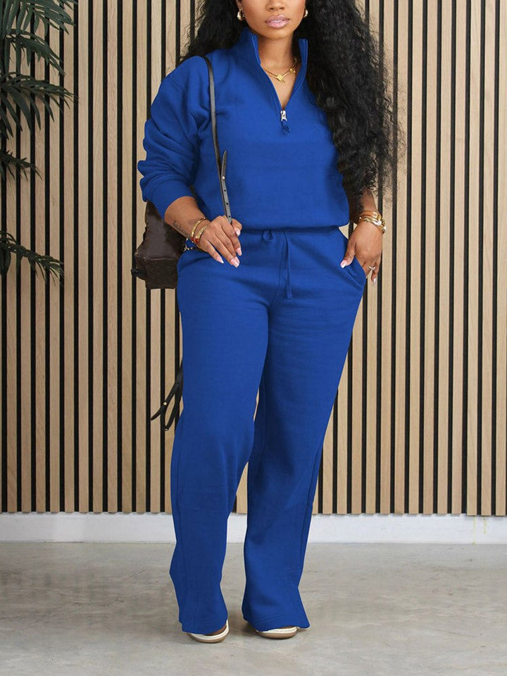 Fleece-Lined Zipper Sweatshirt Set Black / M