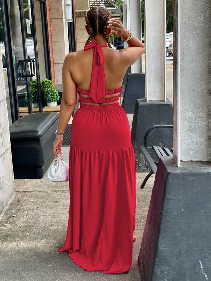 Halter Backless Maxi Dress Red / L