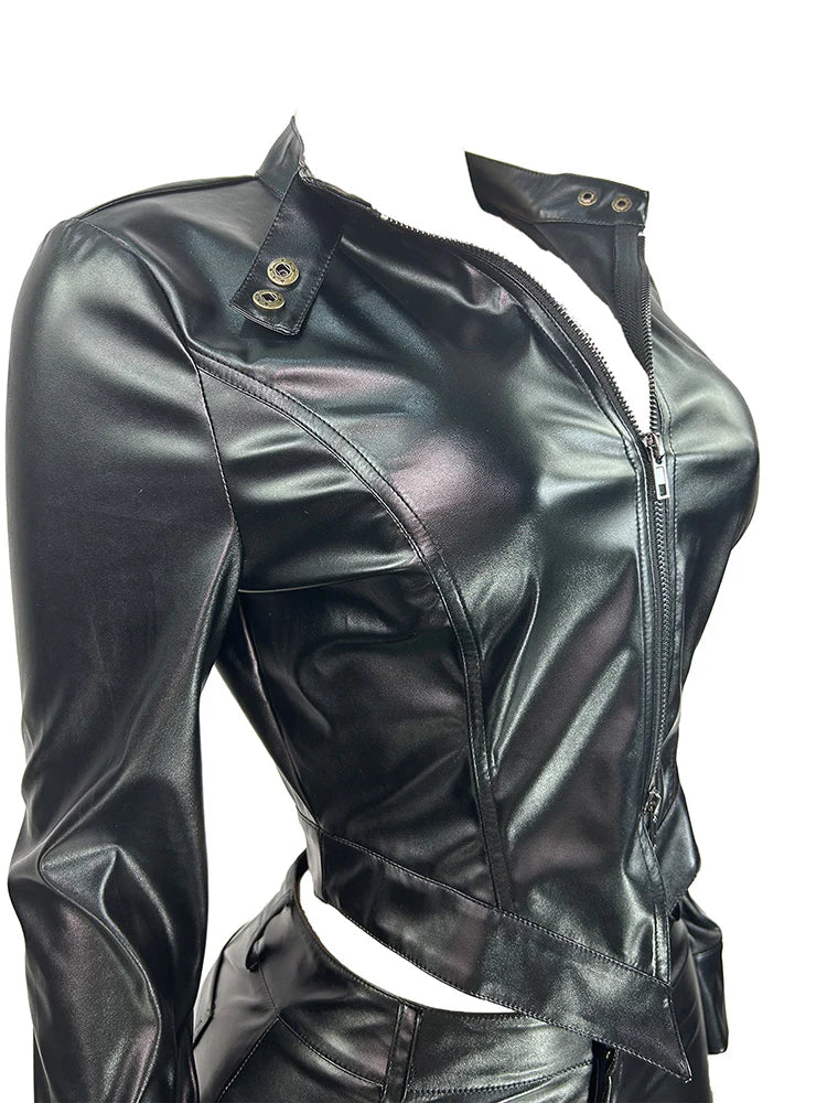 Leather Crop Jacket & Shorts Set