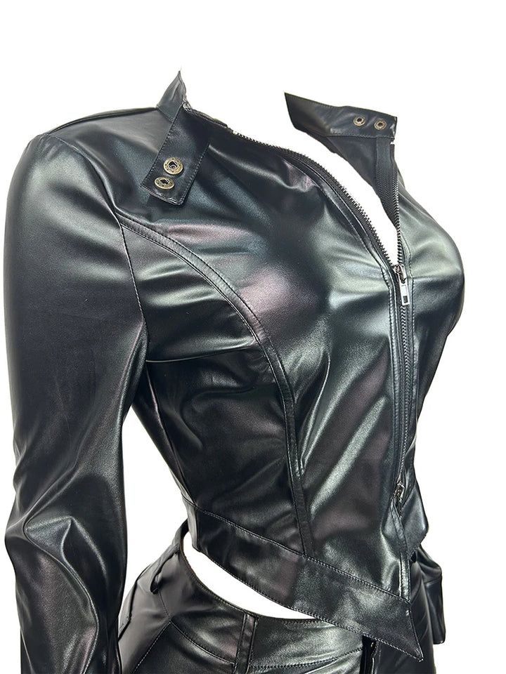 Leather Crop Jacket & Shorts Set