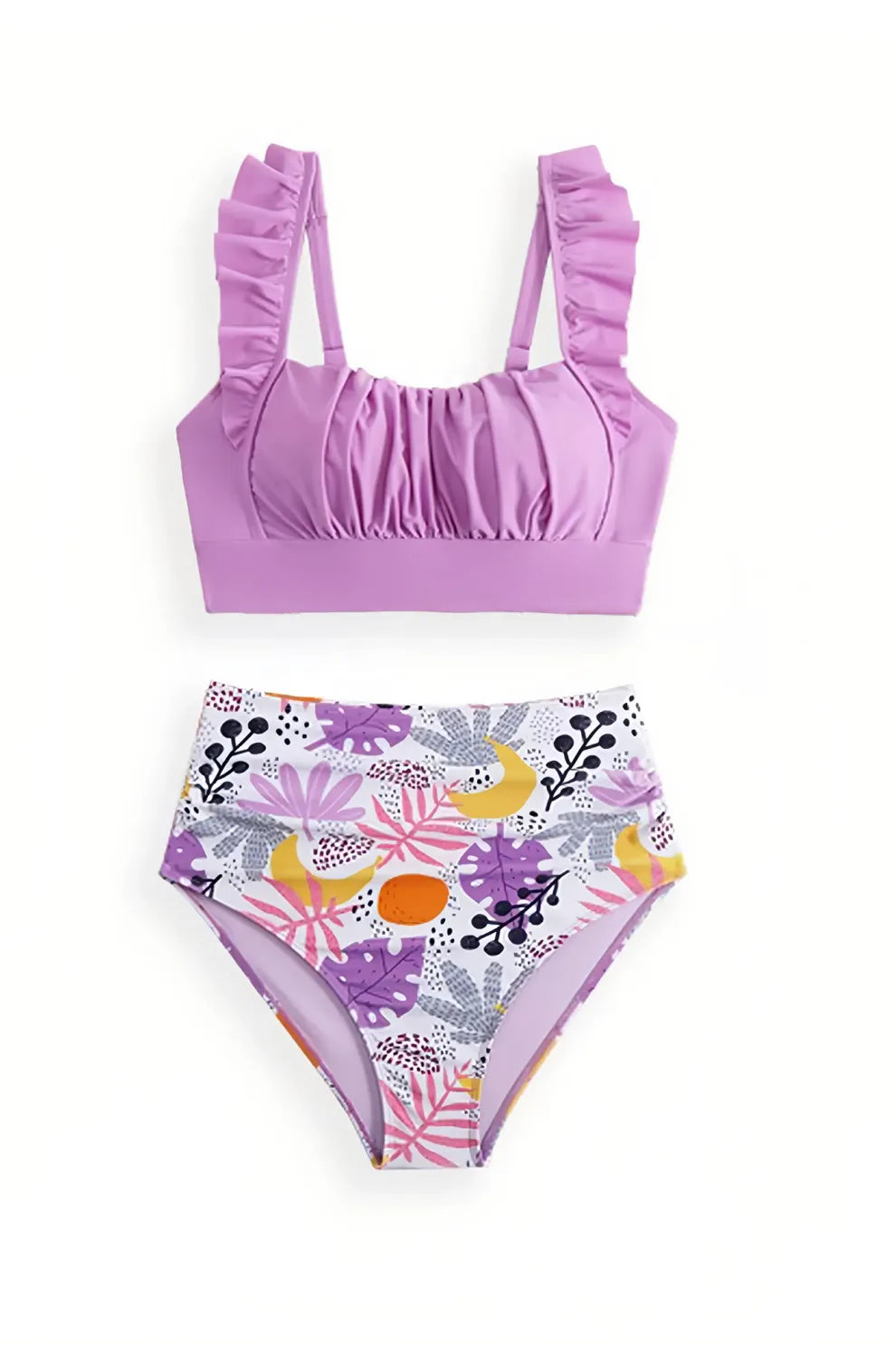 Ruffle Floral Print Swimsuit With Sarong