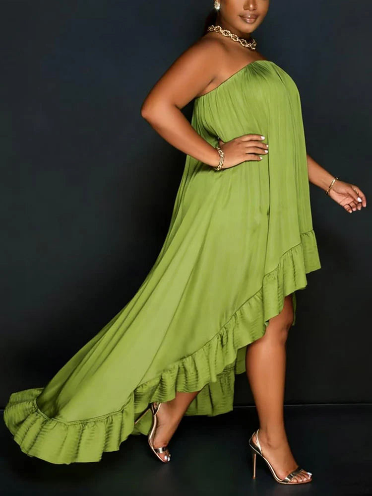 Strapless Ruffle High-Low Dress