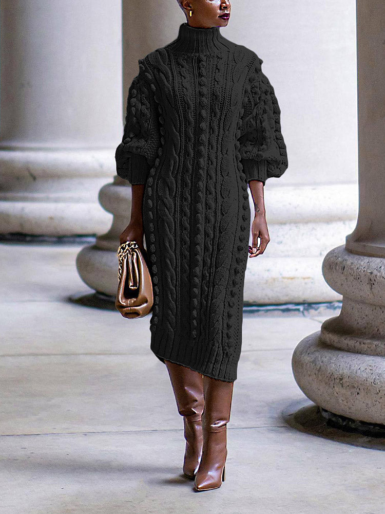 Turtleneck Slit Knit Dress Brown / L
