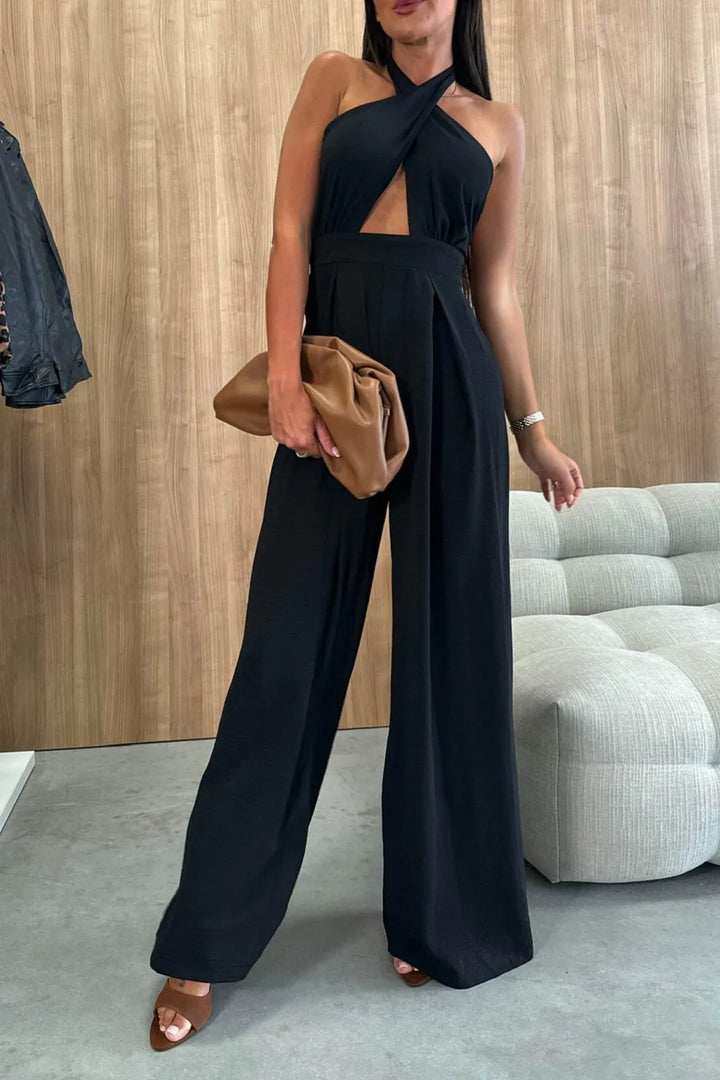 Criss-cross Halterneck High Waist Jumpsuits