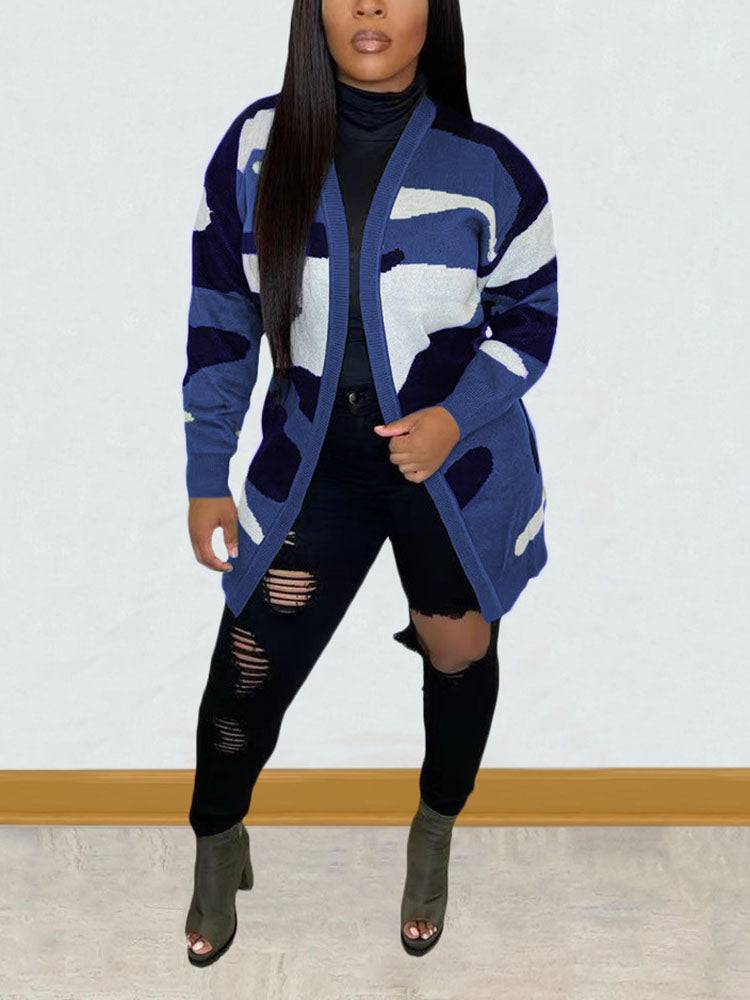 Camouflage Print Sweater Cardigan Red / S