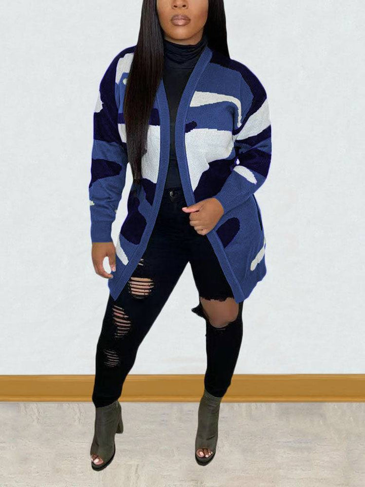 Camouflage Print Sweater Cardigan Red / S