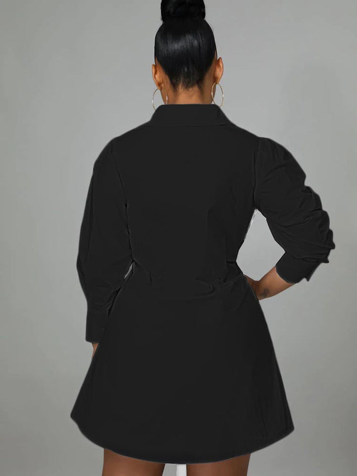 Patchwork Lace Up Shirt Dress Black Red / M