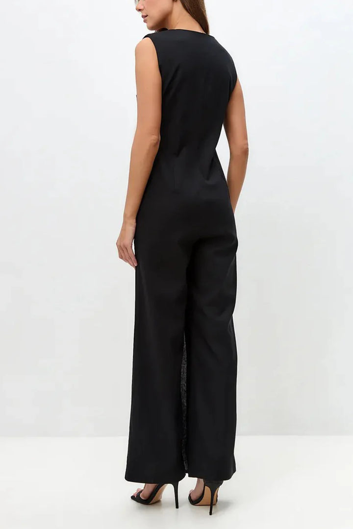 V Neck Zip-up Strappy Jumpsuit