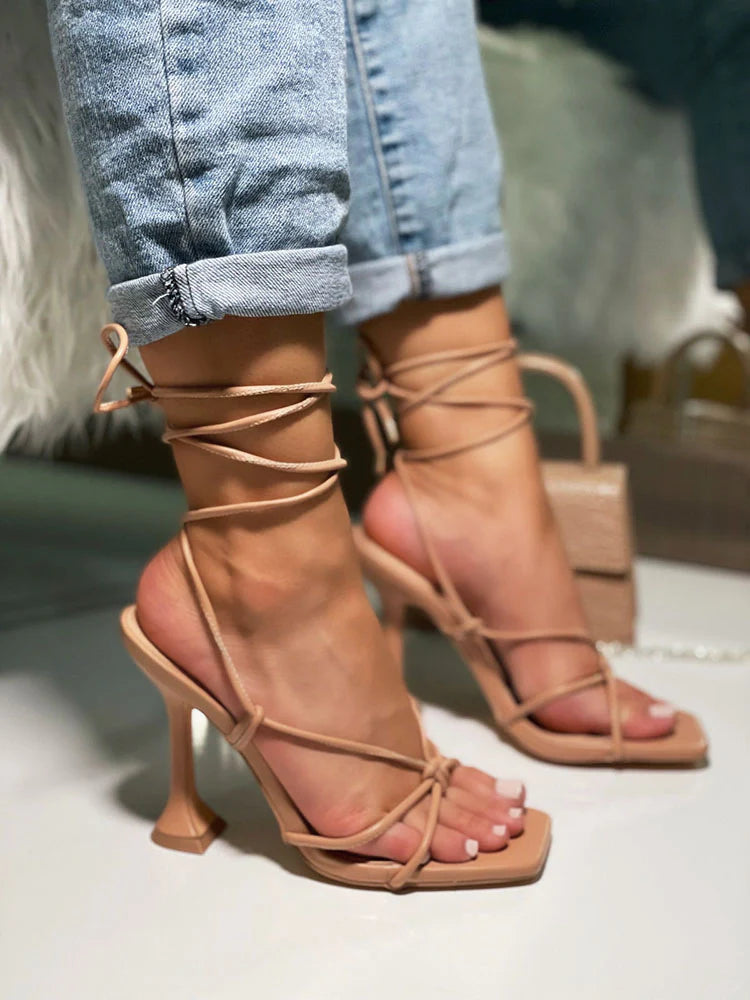 Knot Strap Lace-Up Sandals