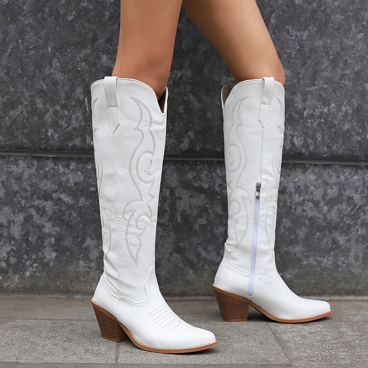 Western V-Cut Embroidered Oversized Women's Cowboy Boots
