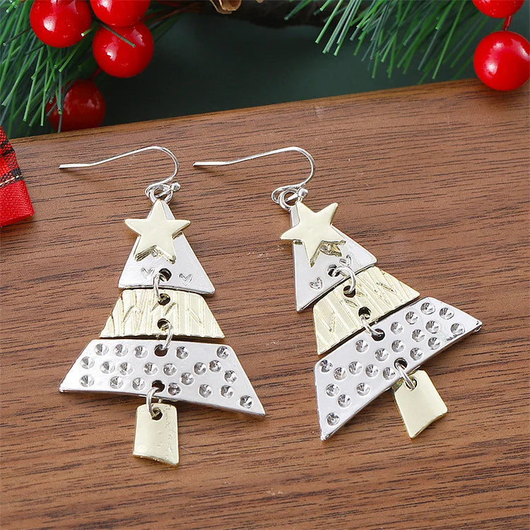 Mixed Metal Christmas Tree Drop Earrings