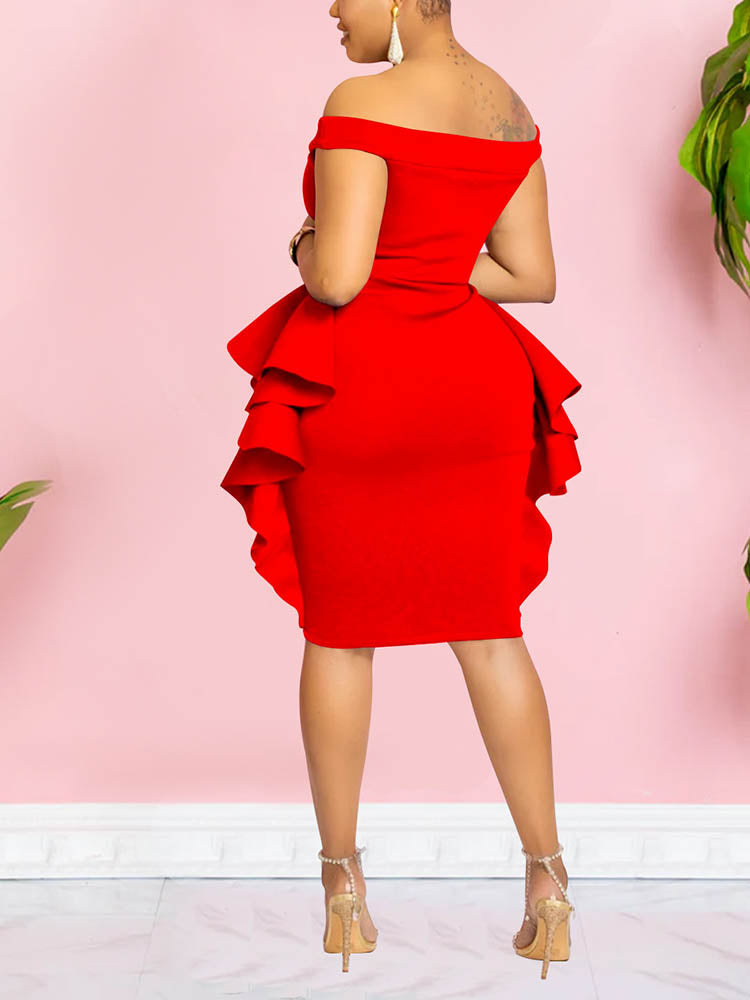 Off Shoulder Ruffle Dresses Black / XL