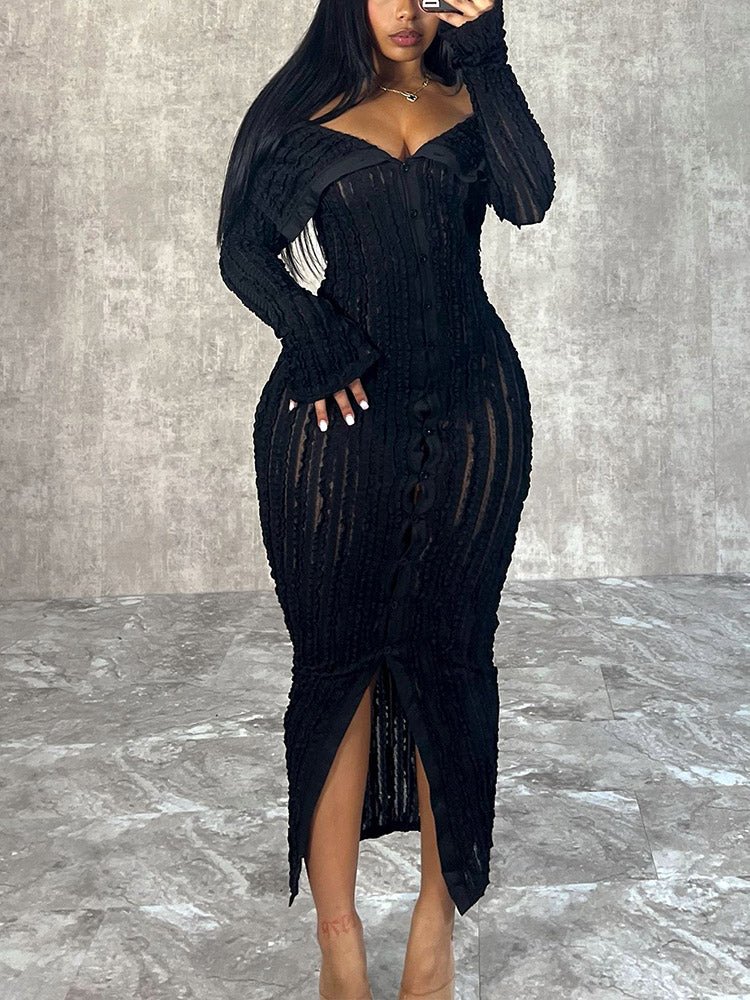 Off Shoulder Mesh Dress Black / M