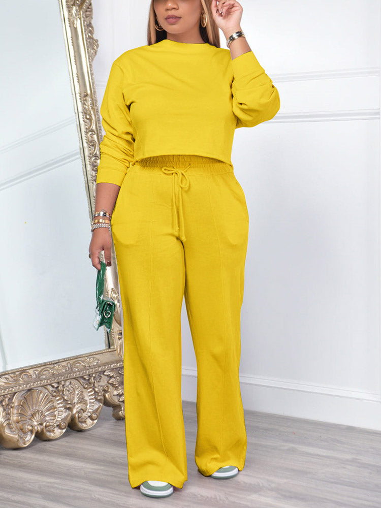 Casual Solid Top & Pants Set Pink / XL