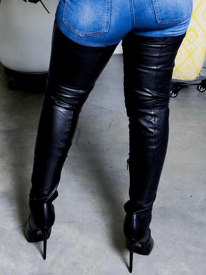 PU Leather Stretch Over The Knee Boots