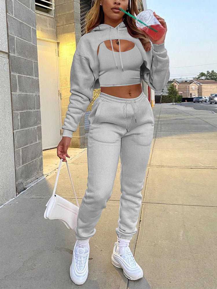 Solid Hooded 3PC Set Beige / L