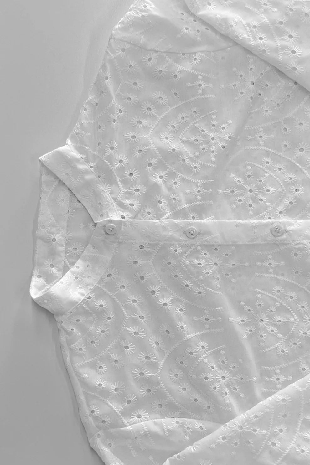 Hollow-out Jacquard Blouse Tiered Shorts Set
